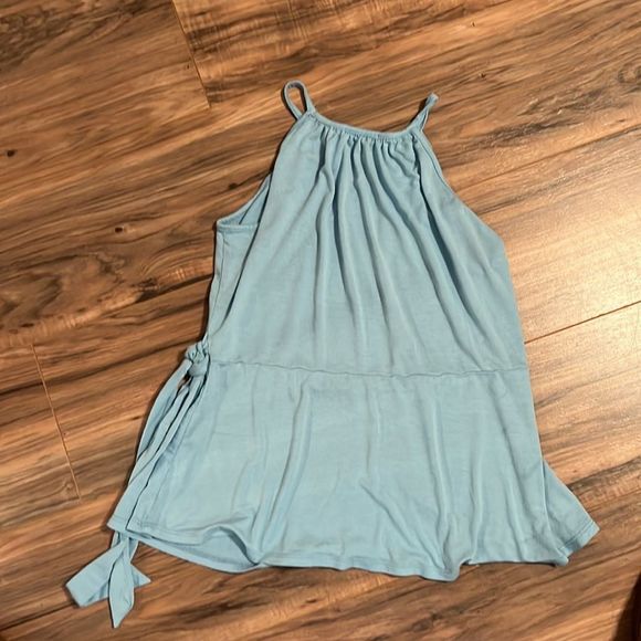 CHA CHA VENTE baby blue halter peplum top EUC - Picture 5 of 6